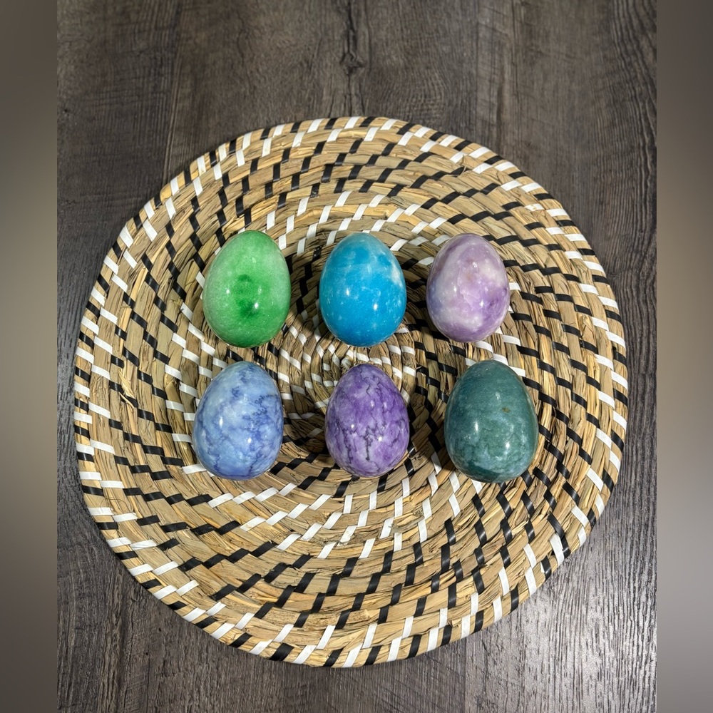 Vintage Marble Alabaster Stone Eggs Colorful Decorative Set